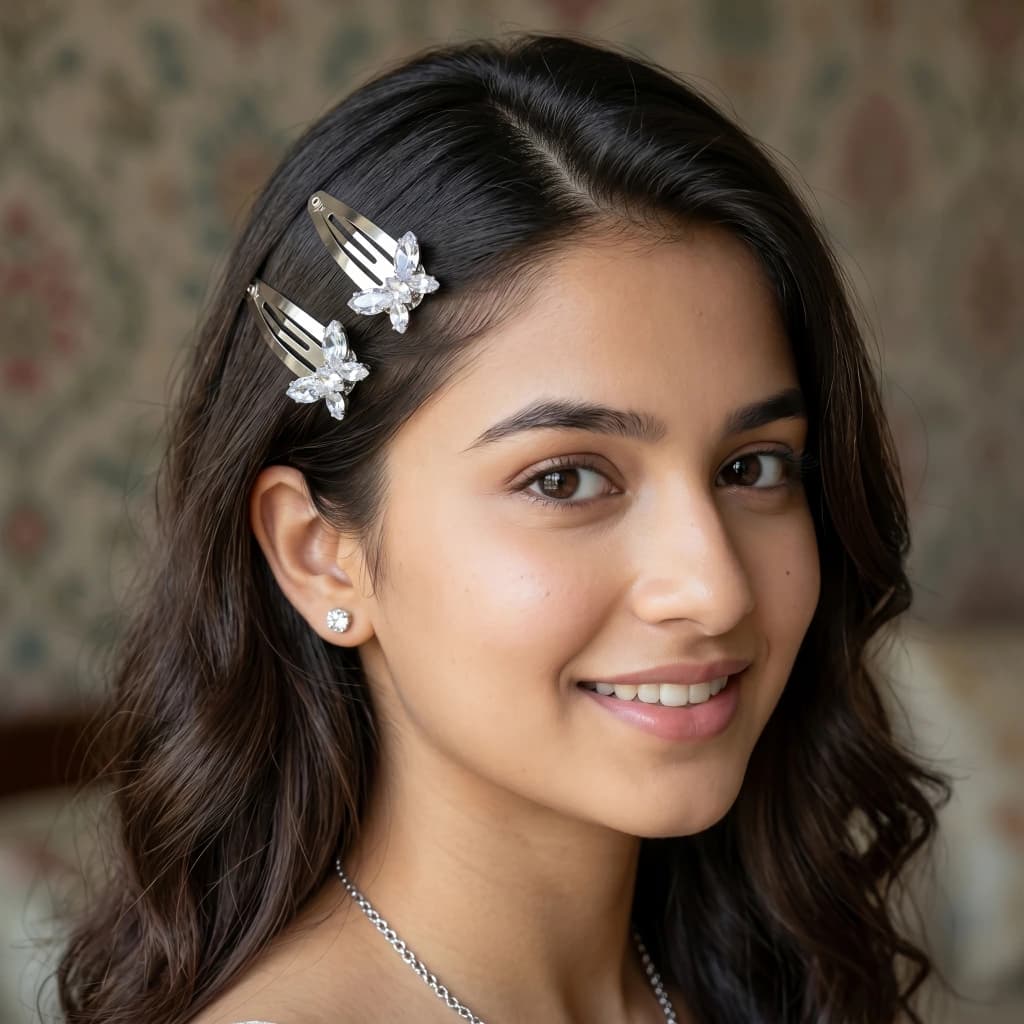 QDORA Silver Crystal Butterfly Snap Clip image 1