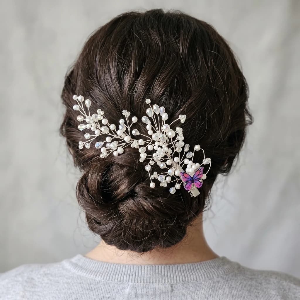 QDORA Silver Pearl Butterfly Alligator Clip image 1