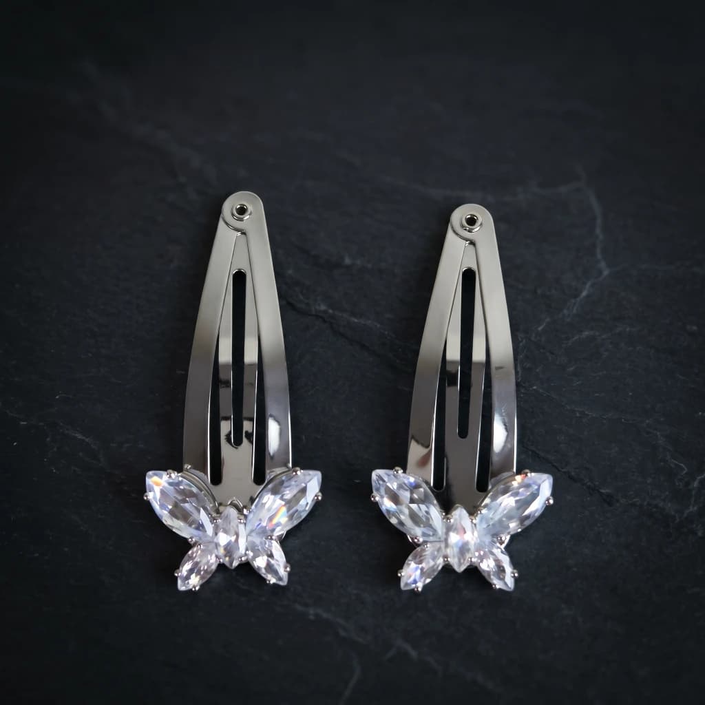 QDORA Silver Crystal Butterfly Snap Clip image 2