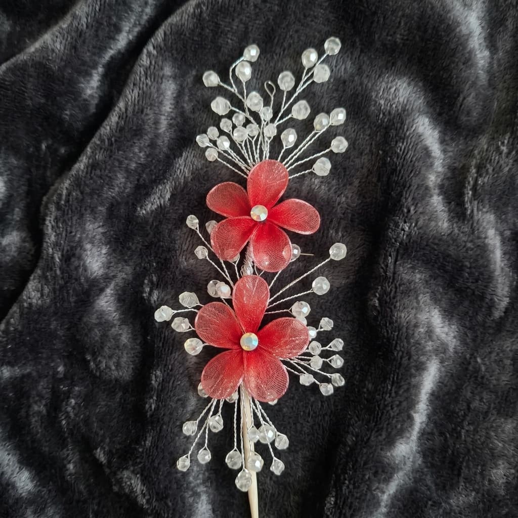 QDORA Silver Red Floral Crystal Hair Vine image 2