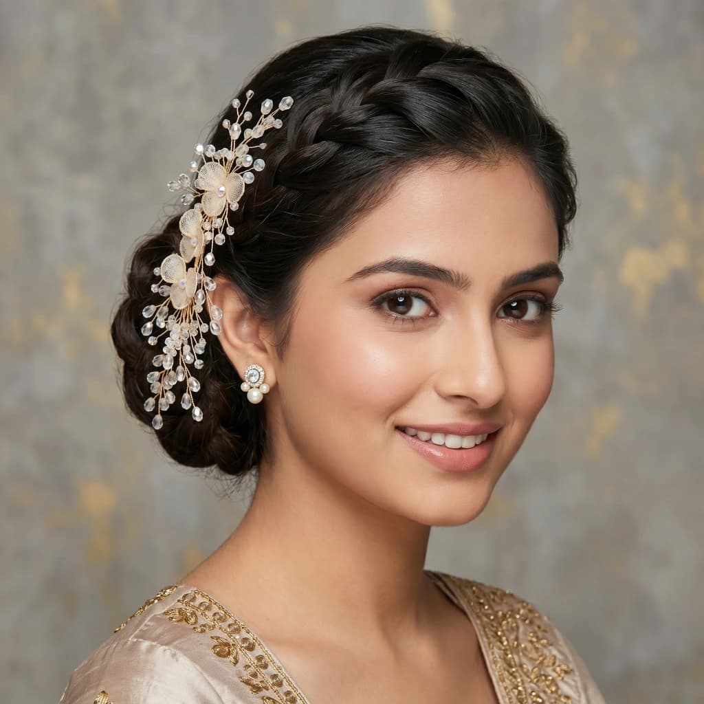 QDORA Gold Floral Crystal Hair Vine image 1