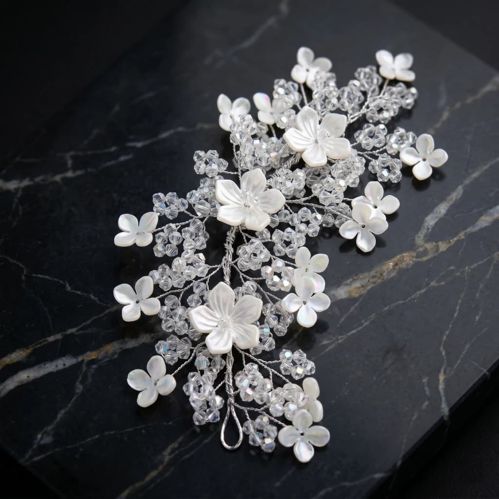 QDORA Silver White Floral Crystal Hair Vine image 1