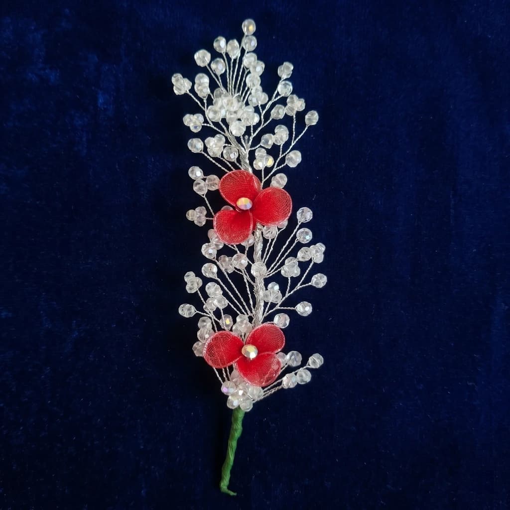 QDORA Silver Red Floral Crystal Hair Vine image 2