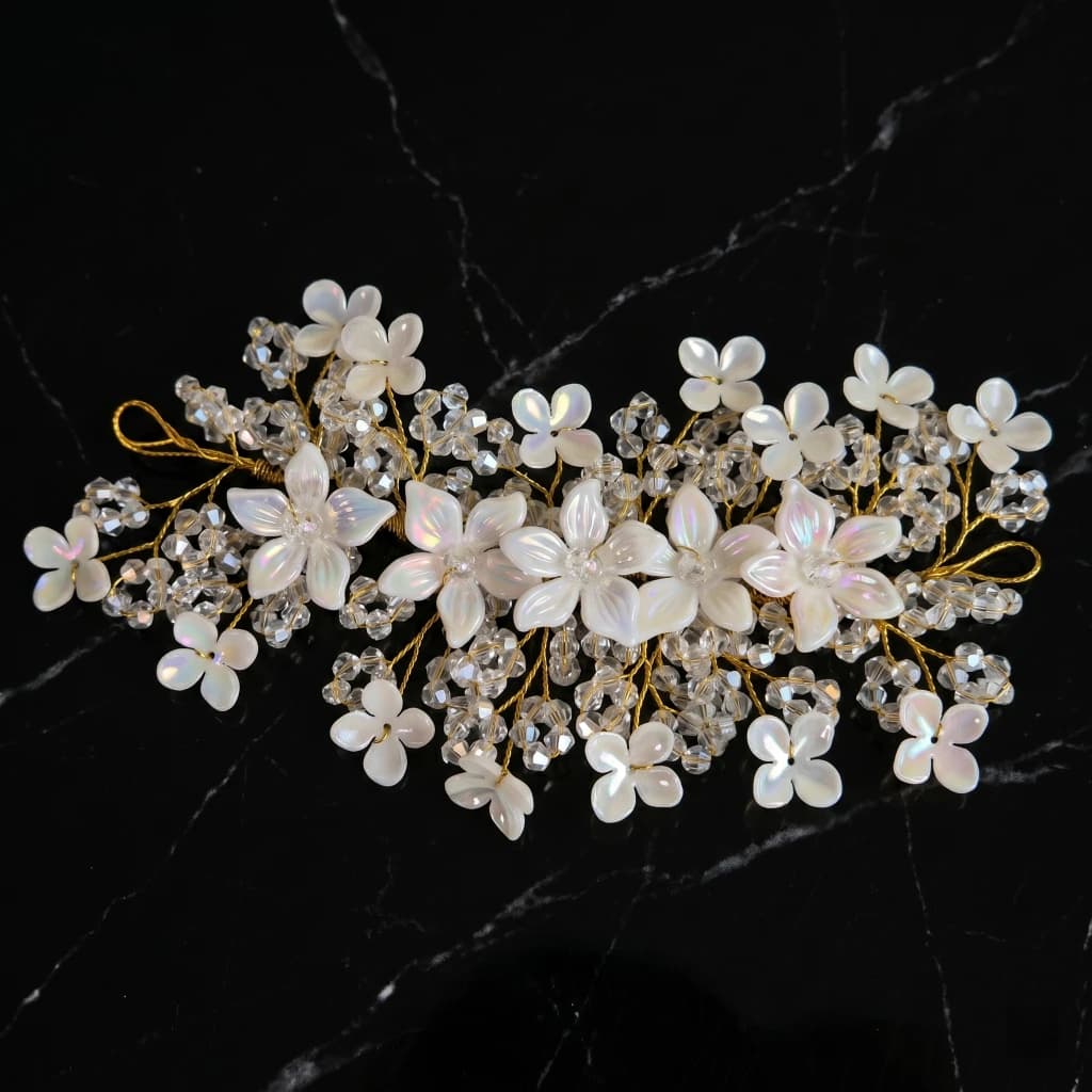 QDORA Gold White Floral Crystal Hair Vine image 1