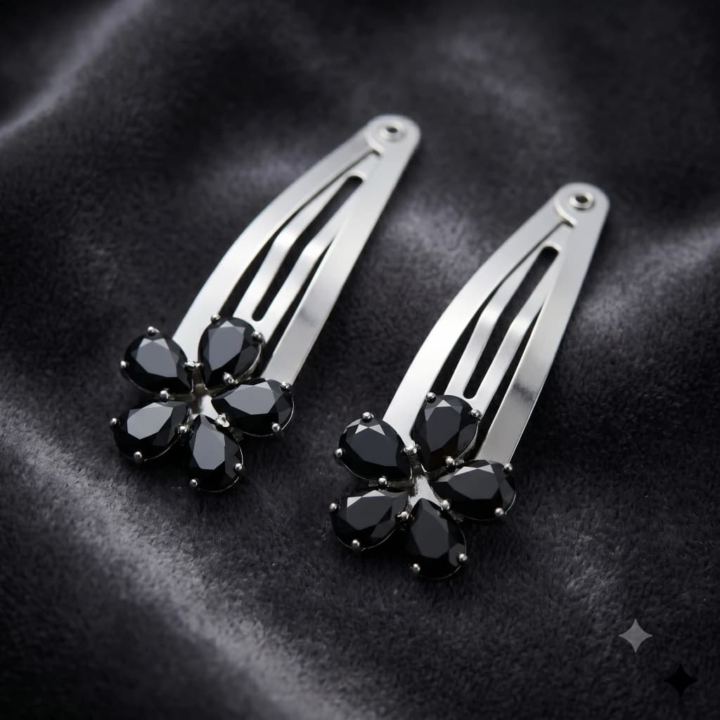 QDORA Silver Black Floral Snap Clip image 1