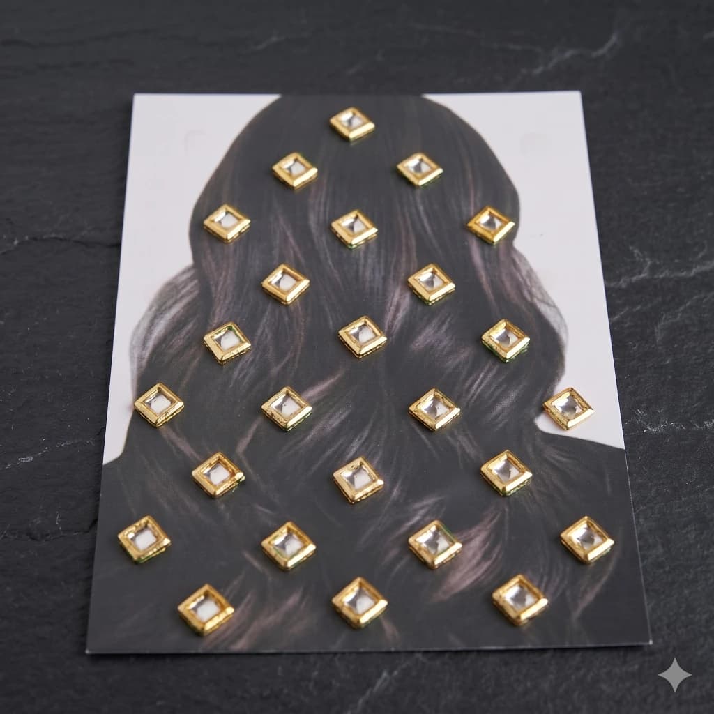 QDORA Gold Kundan Square Hair Stickers image 1