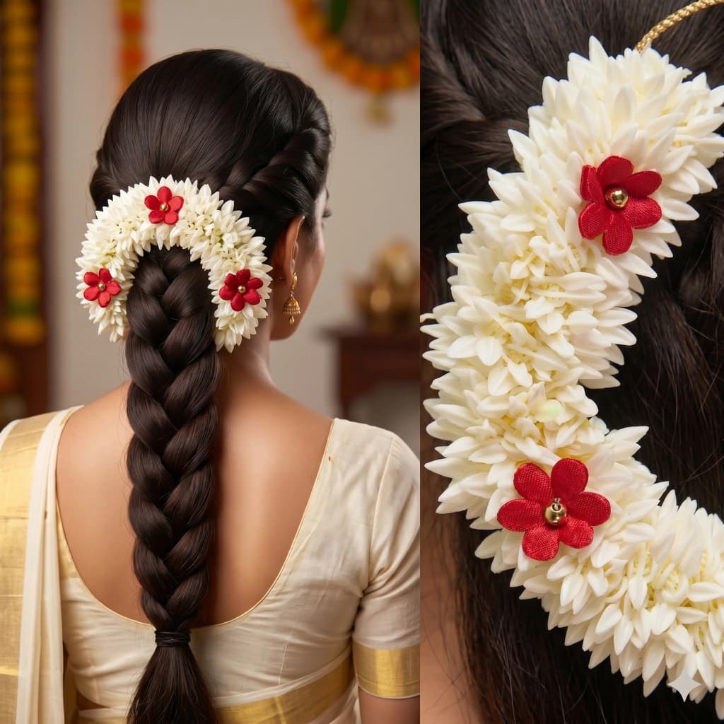 QDORA White Red Jasmine Floral Hair Gajra image 1