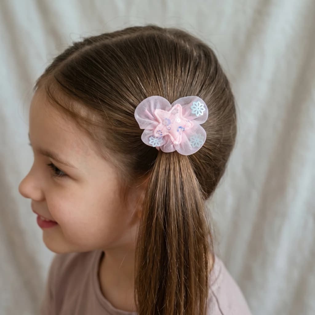 QDORA Pink Organza Star Elastic Hair Tie Set image 1