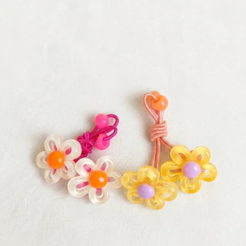 QDORA Floral Pink and Yellow Elastic Hair Tie Set image 2