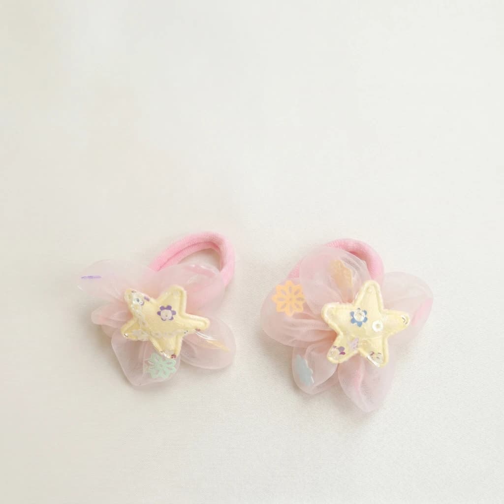 QDORA Pink Organza Star Elastic Hair Tie Set image 2