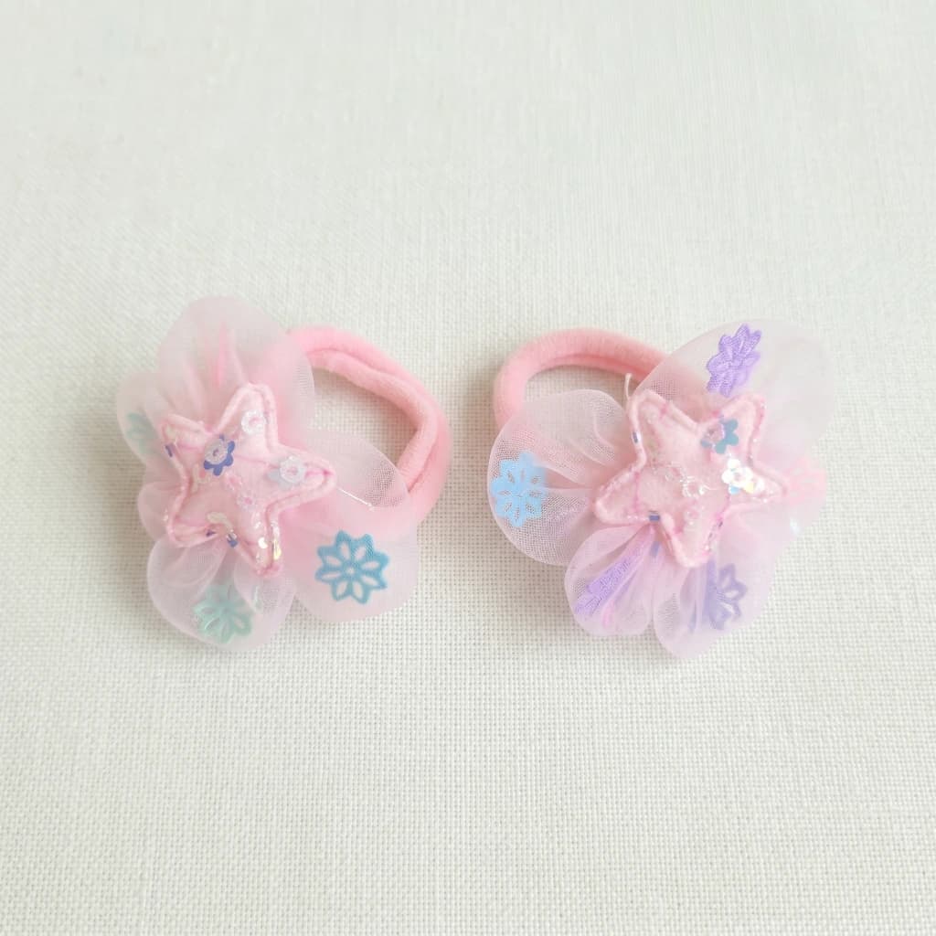 QDORA Pink Organza Star Elastic Hair Tie Set image 2