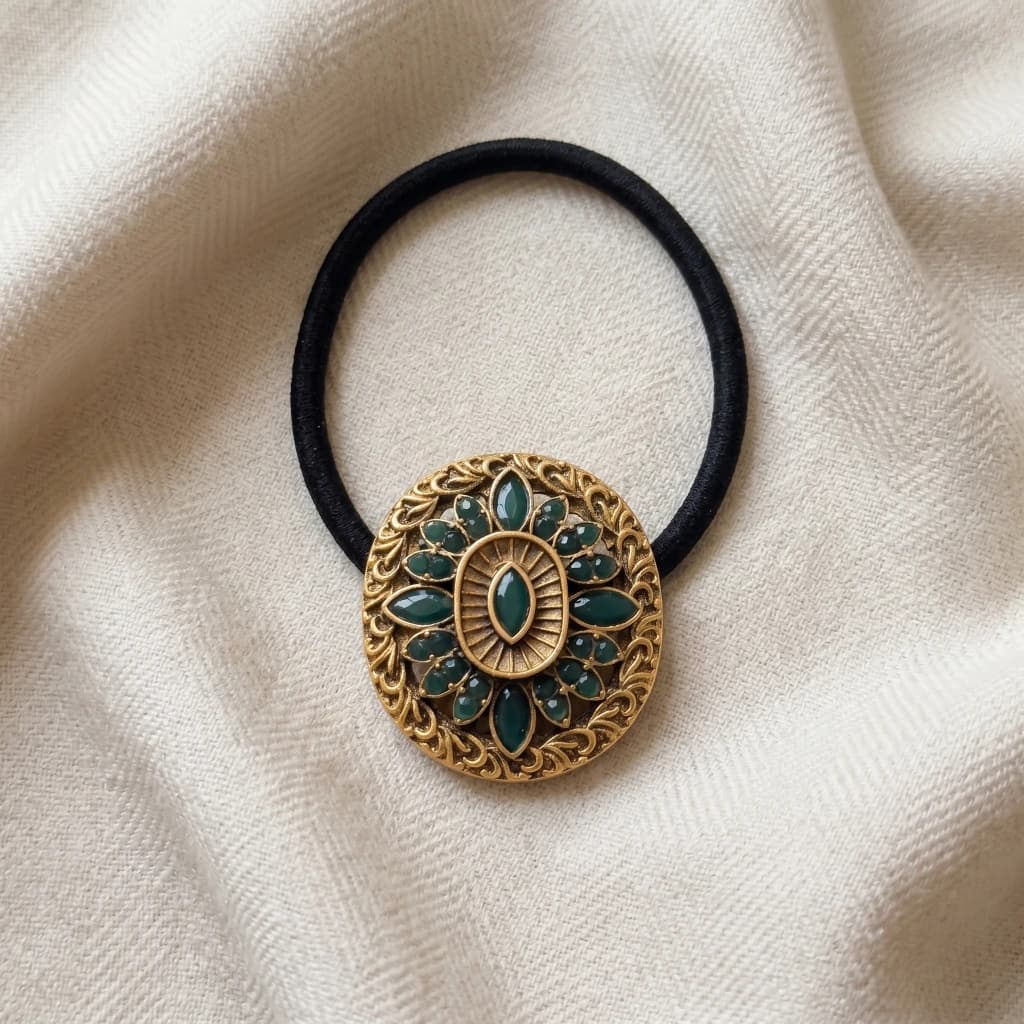 QDORA Gold Green Stone Traditional Embellished Hair Ties image 1