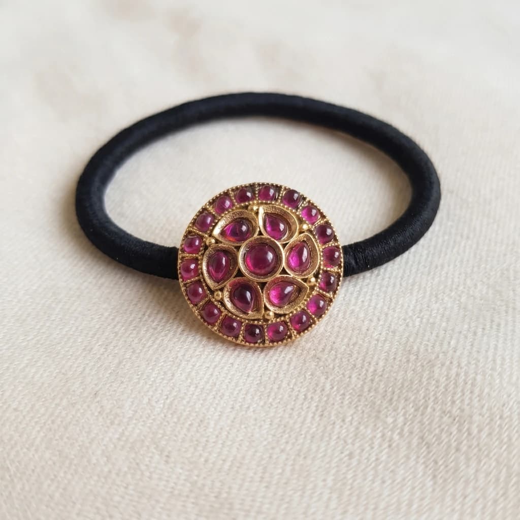 QDORA Gold Ruby Round Embellished Hair Ties image 1