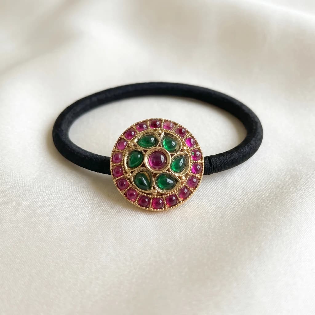 QDORA Gold Ruby Green Round Embellished Hair Ties image 1