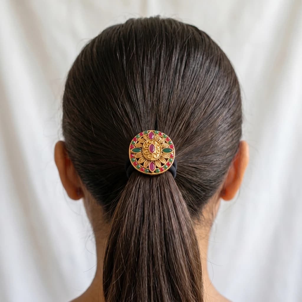 QDORA Gold Ruby Green Traditional Embellished Hair Ties image 1
