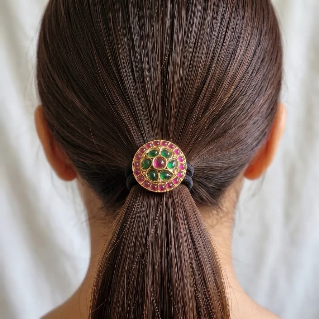 QDORA Gold Ruby Green Round Embellished Hair Ties image 2