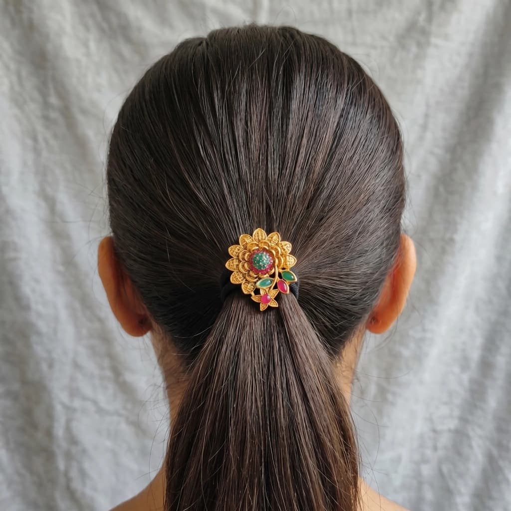 QDORA Gold Floral Traditional Embellished Hair Band image 2