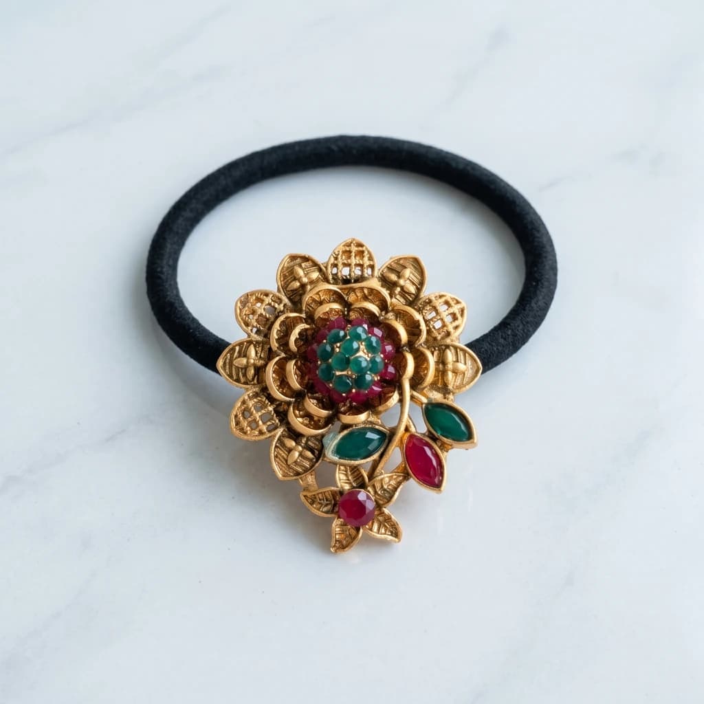 QDORA Gold Floral Traditional Embellished Hair Band image 1