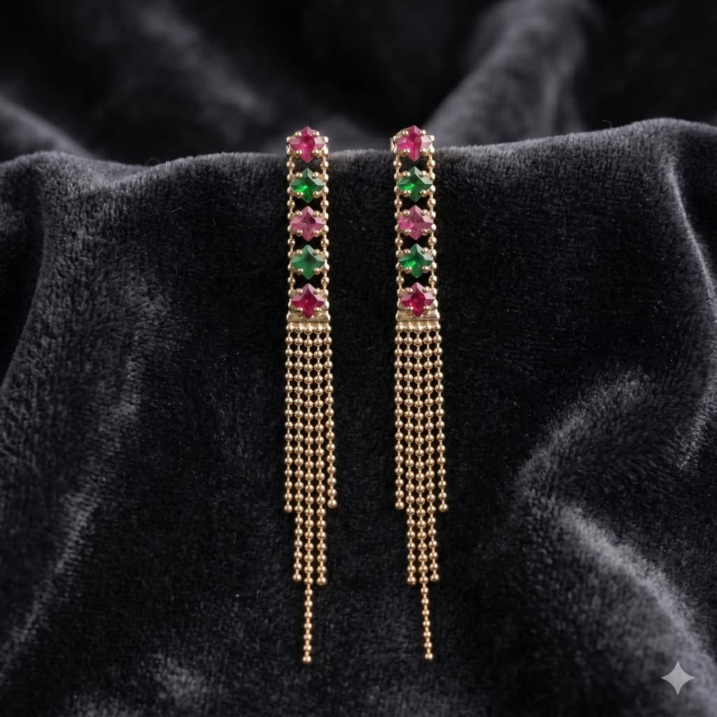 QDORA Gold Pink Green Stone Dangle Earrings image 1