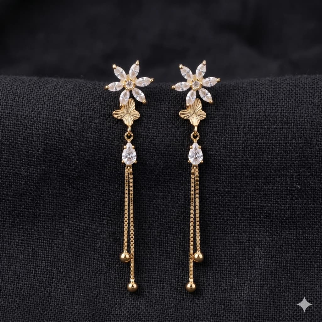 QDORA Gold Floral Crystal Dangle Earrings image 2