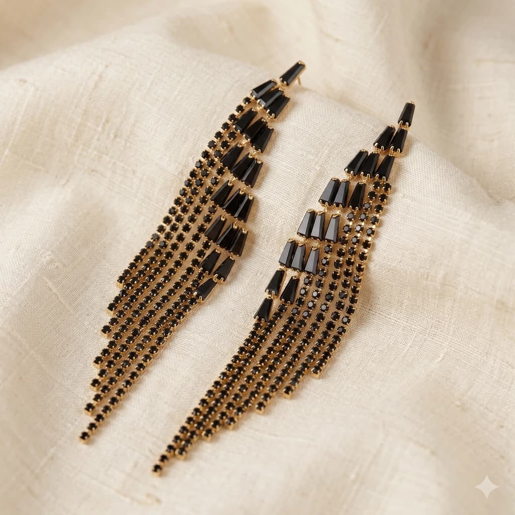 QDORA Gold Black Stone Chandelier Earrings image 1