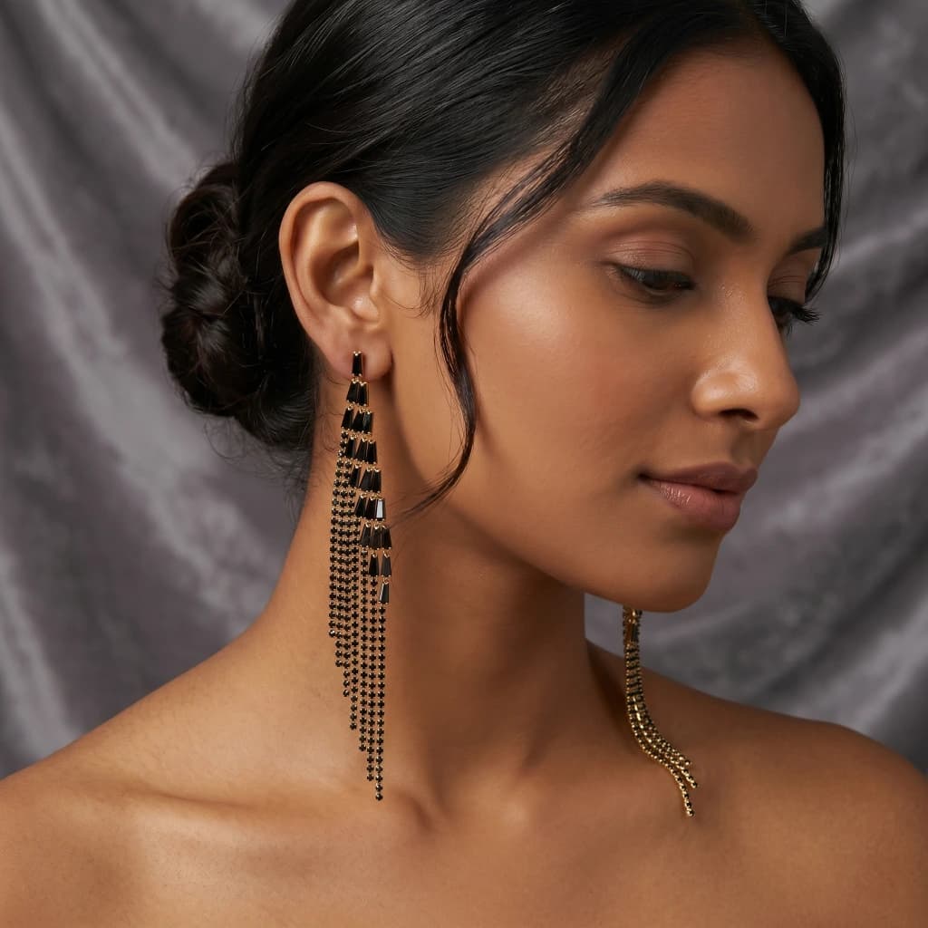QDORA Gold Black Stone Chandelier Earrings image 2