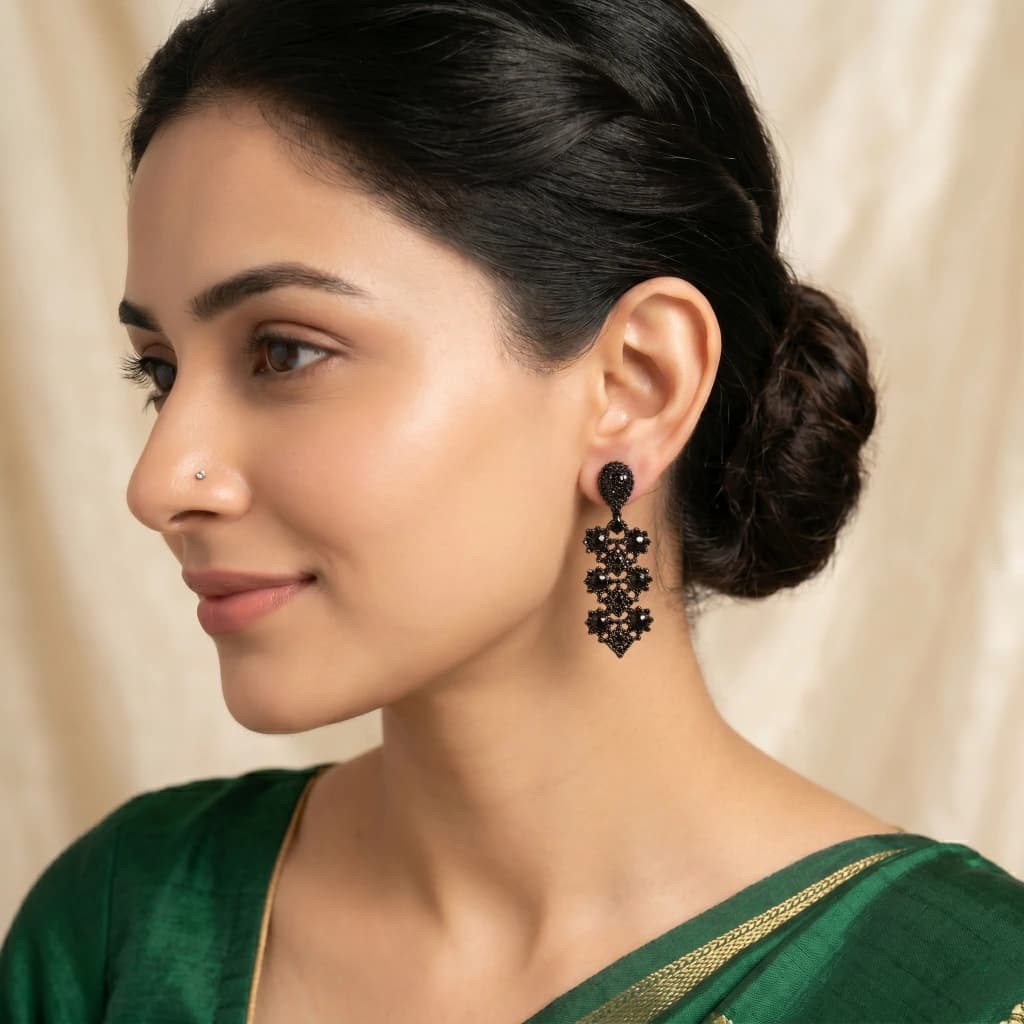 QDORA Black Stone Geometric Dangle Earrings image 1