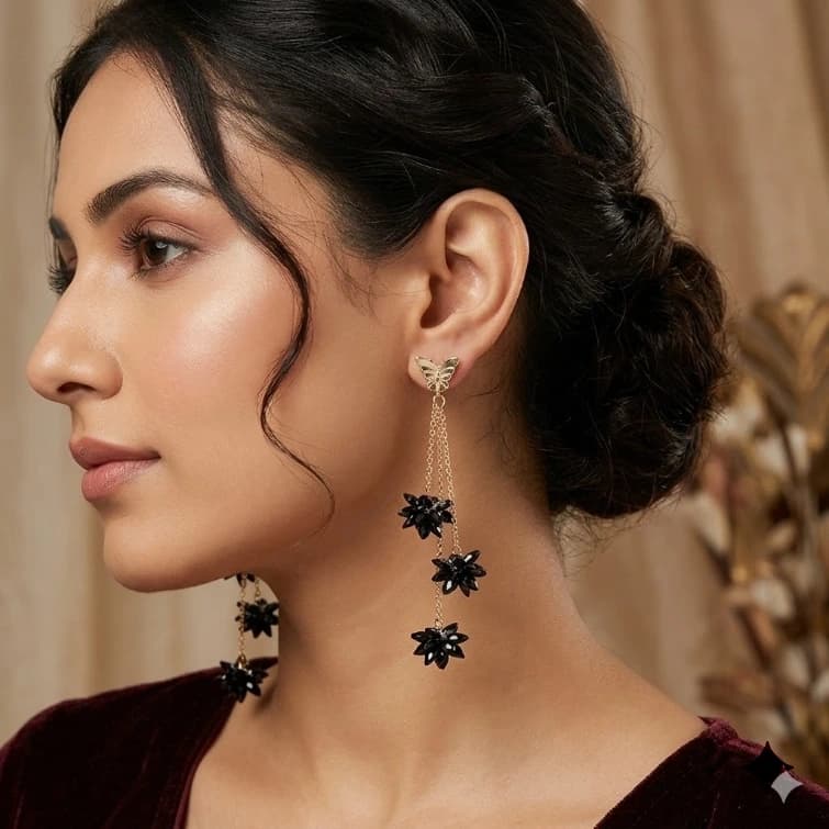QDORA Gold Black Stone Butterfly Drop Earrings image 1