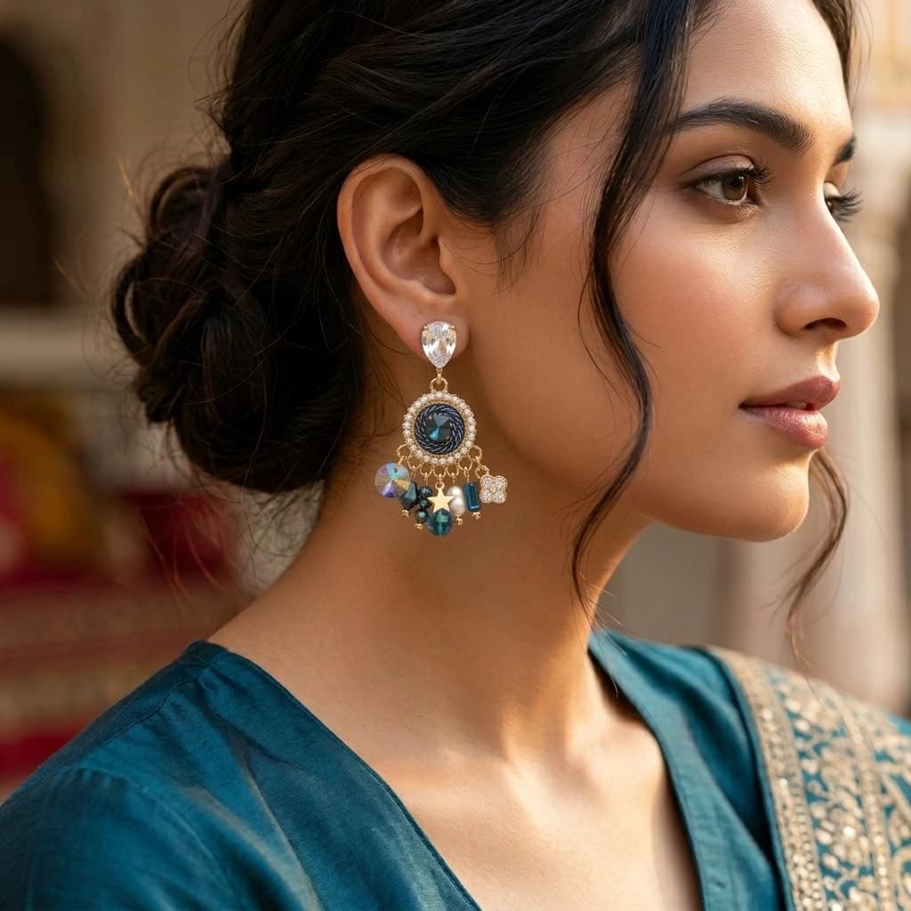 QDORA Gold Blue Crystal Drop Earrings image 1