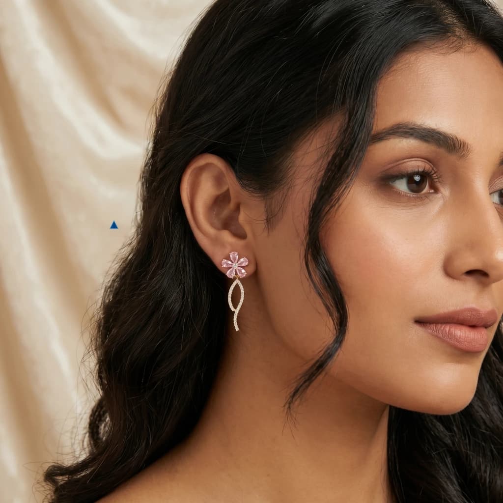 QDORA Rose Gold Pink Floral Drop Earrings image 1