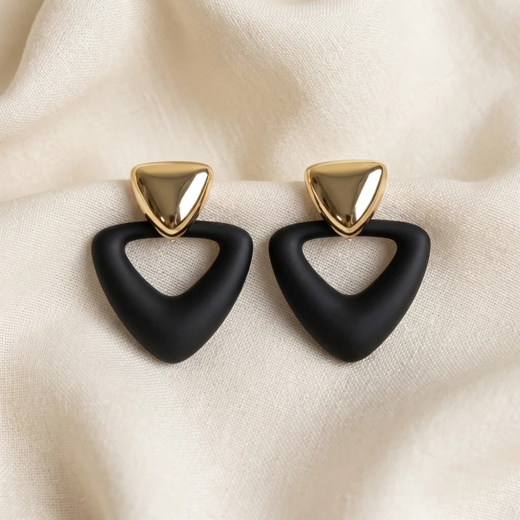 QDORA Gold Black Matte Triangle Drop Earrings image 1