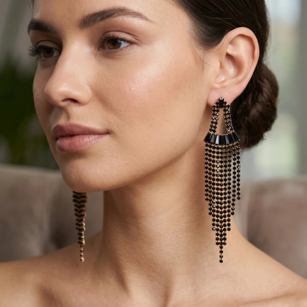 QDORA Black Stone Chandelier Earrings image 1