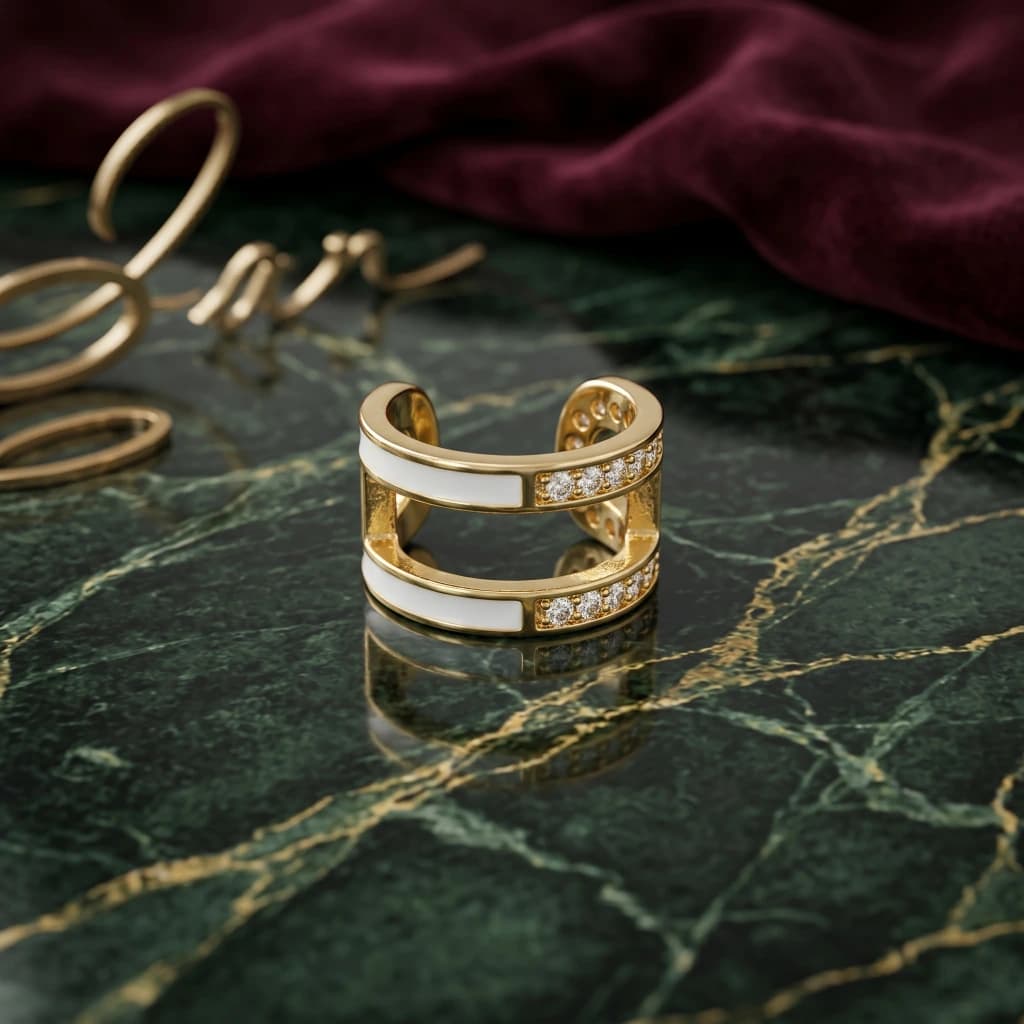 QDORA Gold White Enamel Crystal Ear Cuff image 1