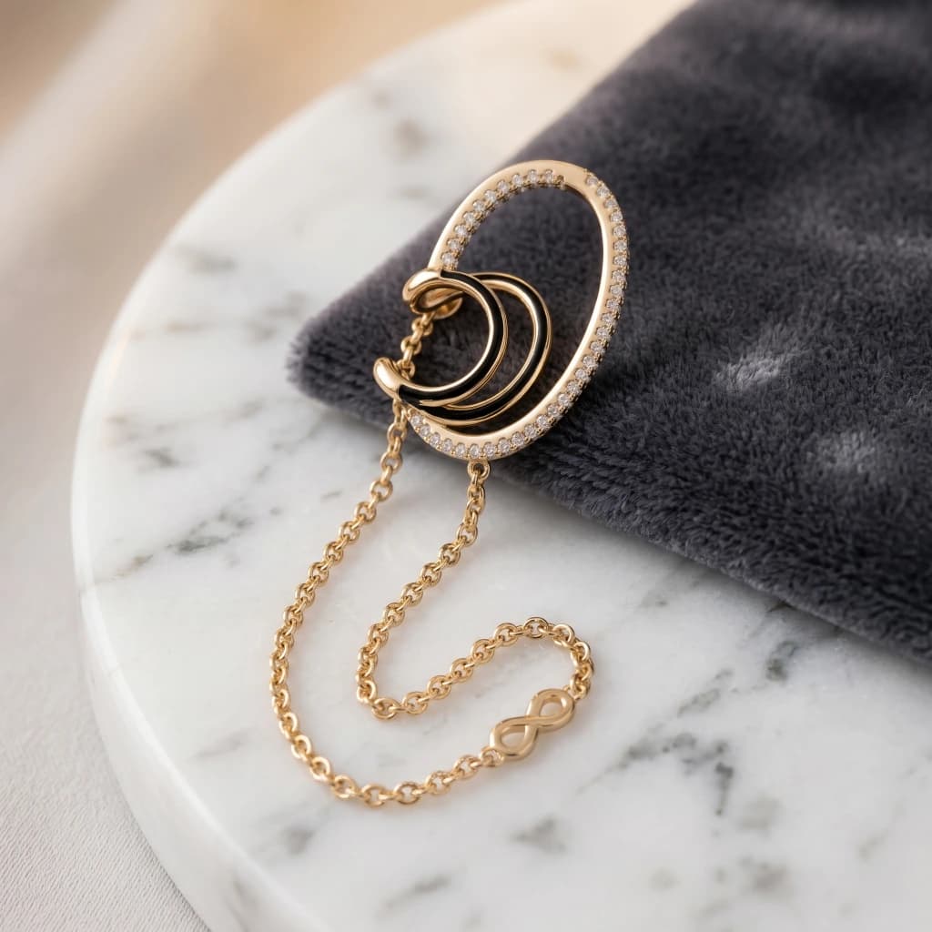 QDORA Gold Crystal Chain Ear Cuff image 1