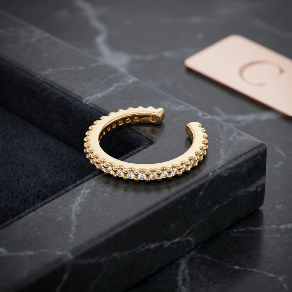 QDORA Gold Textured Crystal Ear Cuff image 1
