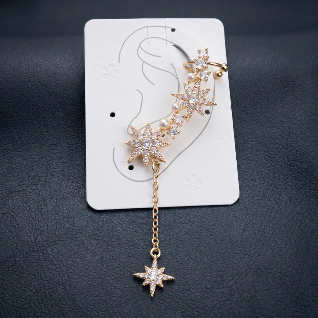 QDORA Gold Star Crystal Pearl Ear Climber image 1