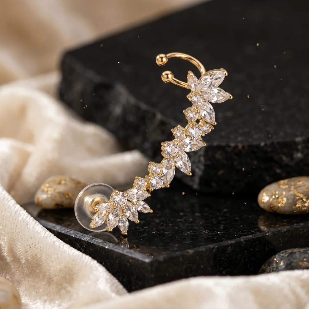 QDORA Gold Marquise Crystal Leaf Ear Climber image 2
