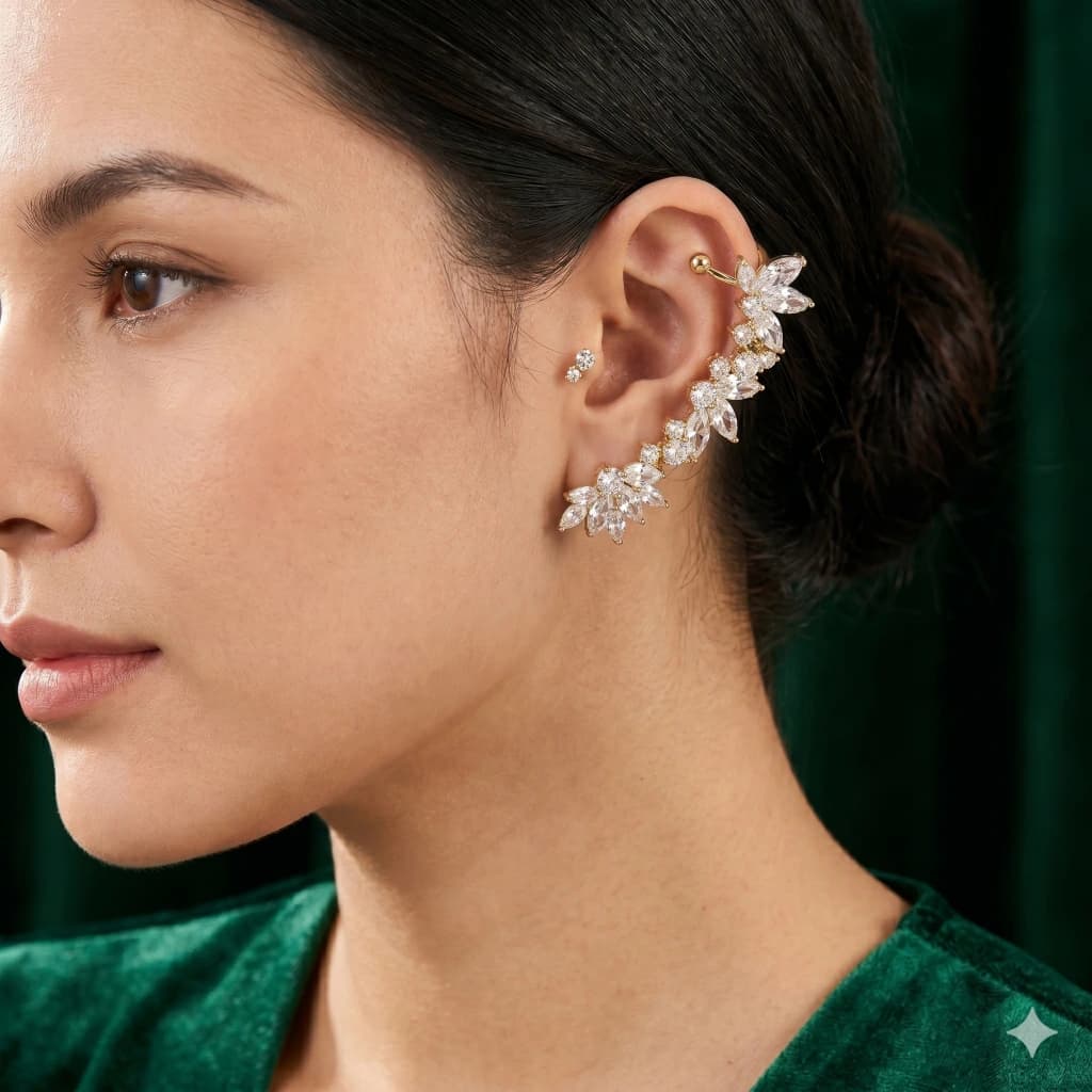 QDORA Gold Marquise Crystal Leaf Ear Climber image 3