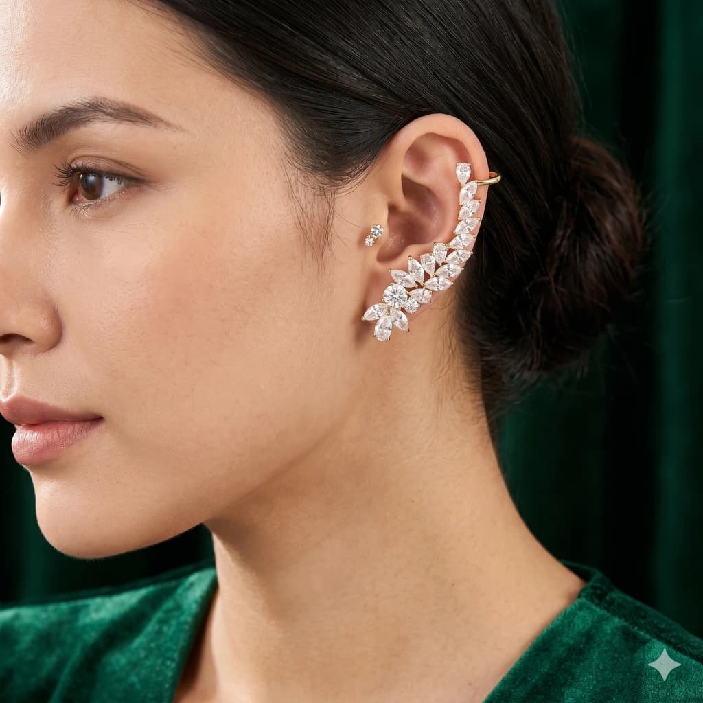 QDORA White Stone Ear Cuffs image 1