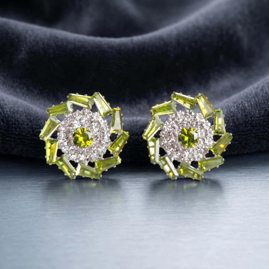 QDORA Silver Olive Baguette Floral Studs image 1