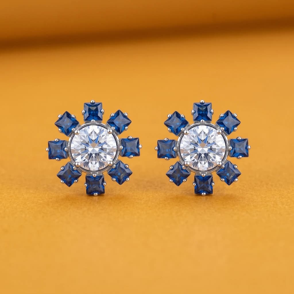 QDORA Silver Blue Crystal Halo Studs image 1