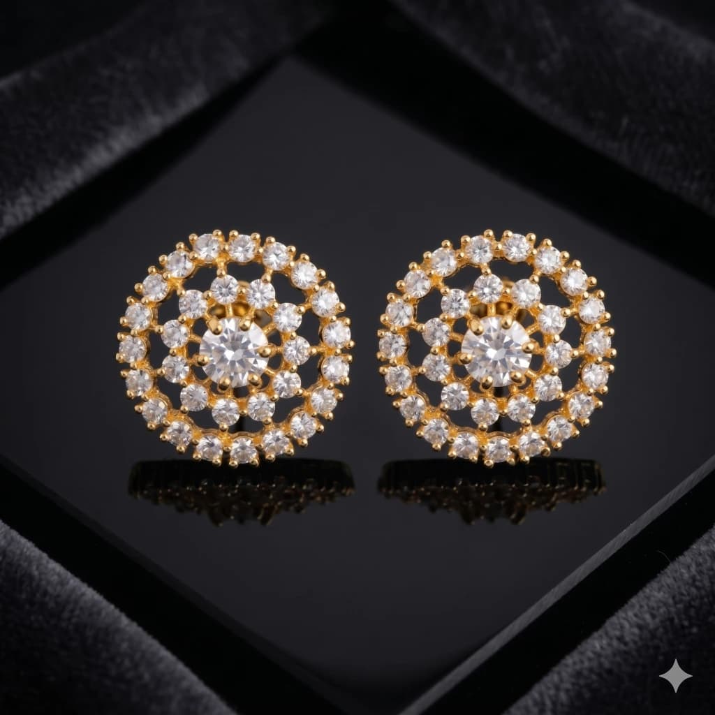 QDORA Gold White Stone Cluster Studs image 1