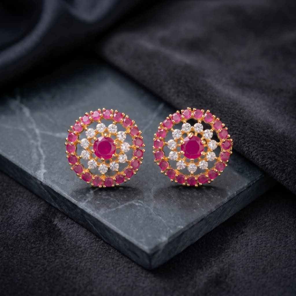 QDORA Gold Ruby Crystal Cluster Studs image 1