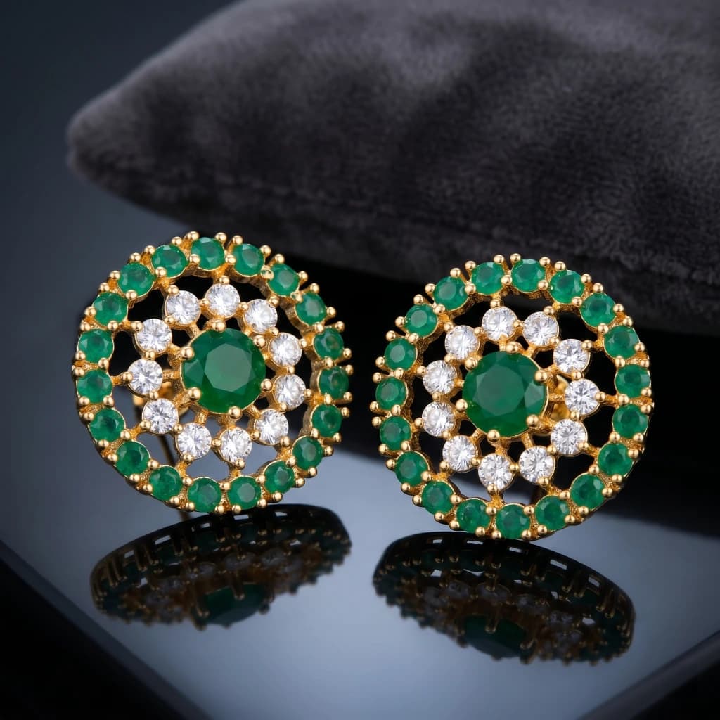 QDORA Gold Green Stone Cluster Studs image 1