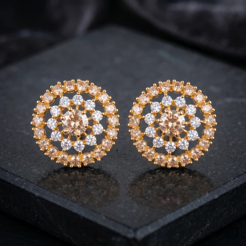QDORA Gold Champagne Crystal Cluster Studs image 1