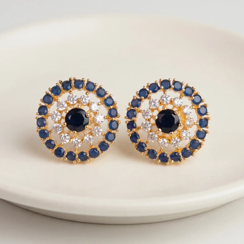 QDORA Gold Blue Stone Cluster Studs image 1