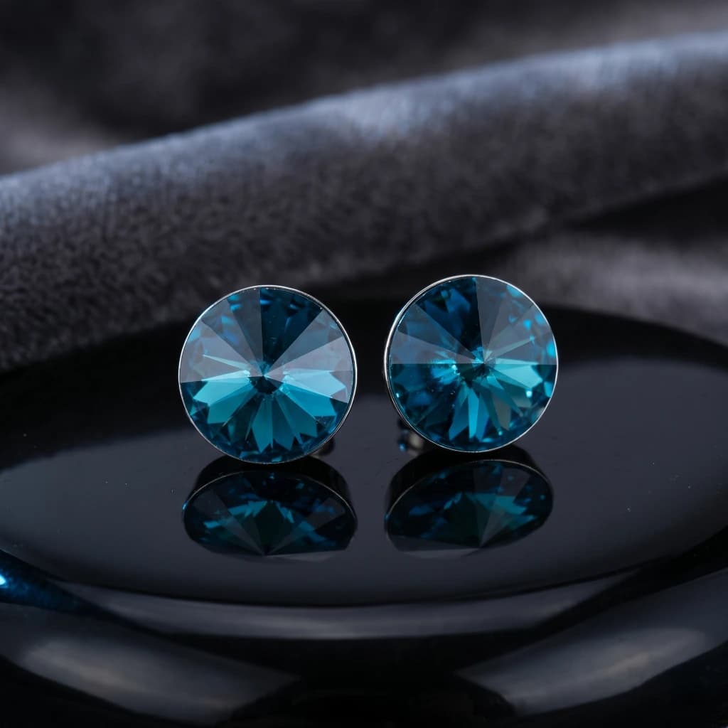 QDORA Silver Blue Crystal Solitaire Studs image 2