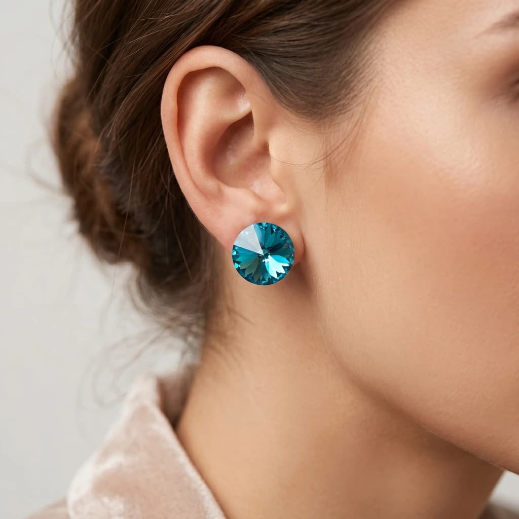 QDORA Silver Blue Crystal Solitaire Studs image 1