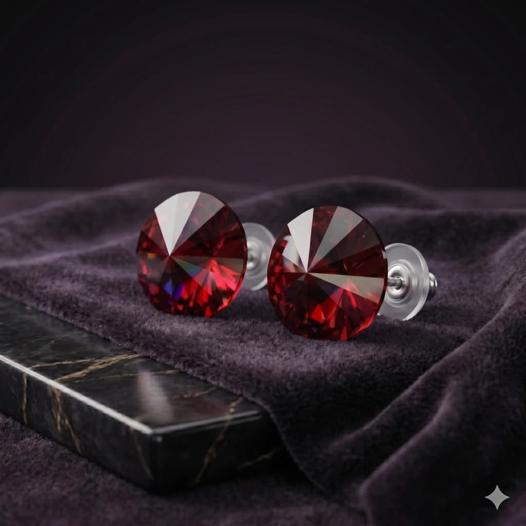 QDORA Red Crystal Solitaire Studs image 2