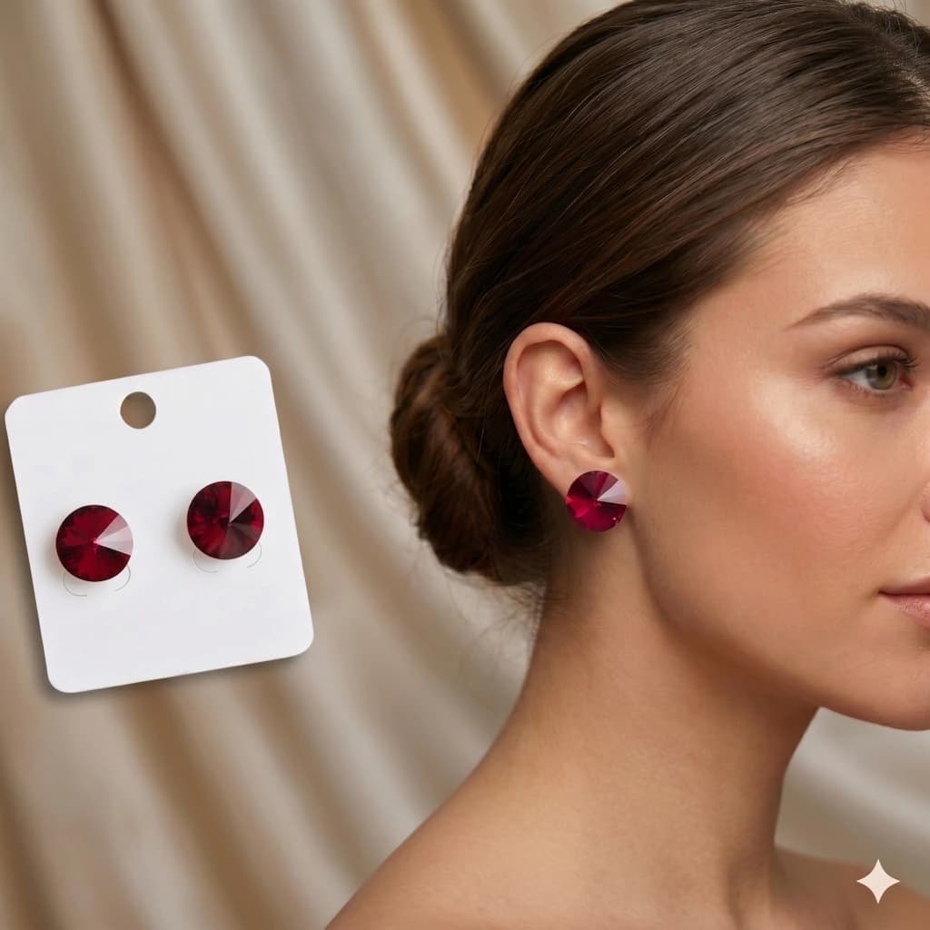 QDORA Red Crystal Solitaire Studs image 1